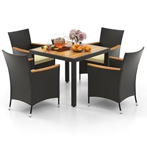GIANTEX Rattan Gartenmöbel Set, Sitzgruppe Garten Lounge 4 Stühle mit Tisch, Rattan Lounge Möbel Outdoor, Terrassenmöbel Balkonmöbel Set für 4 Personen, Gartengarnitur Sitzgarnitur Garten Essgruppe