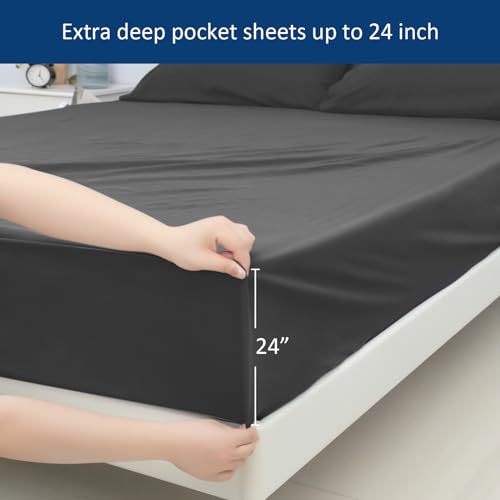 Image of Deep Pocket Extra Deep Pocket 3 Piece Set with Fitted Sheet and Pillowcases from 16 to 24 Inch