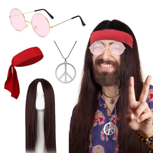 Parrucca Afro Riccia Nera Corta Con Baffi, Occhiali E Catena