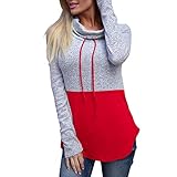 Women Cowl Neck Color Block Long Sleeve Tunic Sweatshirt Pullover Tops Turtleneck Patchwork Shirt...