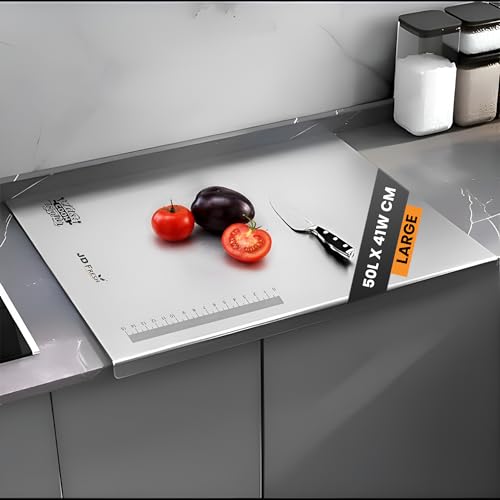 Image of JD FRESH Extra Large 304 Stainless Steel Chopping Board /Cutting Board /Non Slip /Chopping Board for Kitchen /Vegetable Cutting Board /Kitchen Cutting Boards /Vegetable Cutter Steel (50 x 41 cm)
