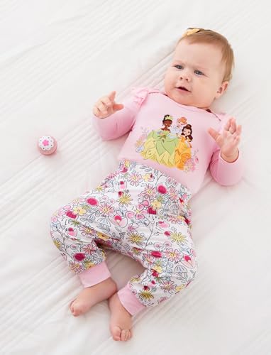 Disney Princess Long Sleeve Baby Unisex Creeper Bodysuits 2 Piece Viscose Made from Bamboo Newborn Outfit Set Allover Bold Front Print Infant Romper Cute Fall Babe Clothes Pink 12-18 Months - image 5