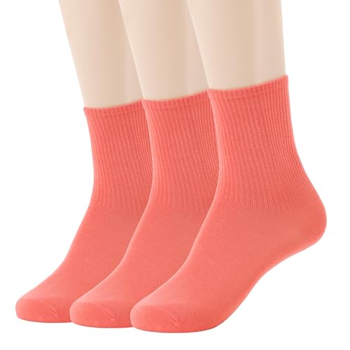 Image of Womens Colorful Basic Sock -Unique Knit Cotton Crew Socks 3 Pack