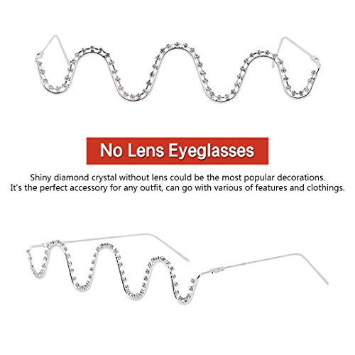Naimo No Lens Diamond Decor Half Glasses Frame Retro Crystal Metal V Frame Eyeglasses Without Lens3