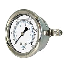 PIC Gauges 203L-404F U-Clamp Panel Mount Glycerine Filled Pressure Gauge w/ SS Case/Bezel, Brass Internals, PC Lens, 4" Dial, 0/160 psi Range, 1/4" Male NPT
