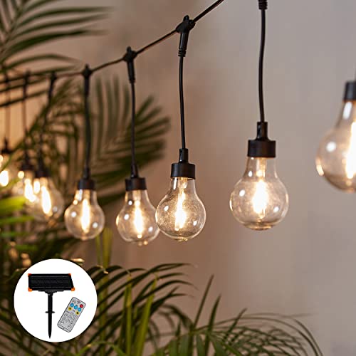 Lights4fun Outdoor Garden 20 Warm White LED Clear Drop Bulb Solar Powered Festoon String Lights Fully Waterproof IP44 4.75m