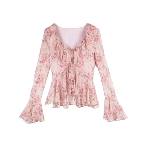 V Neck Print Hollow Out Shirt Women's Spring Versatile Short