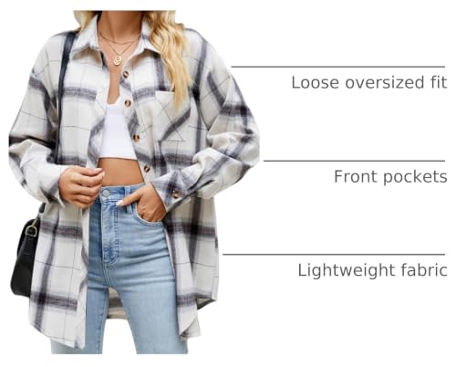 Image of CHYRII Womens Button Down Flannel Shirts Long Sleeve Plaid Shackets Business Casual Blouse Top