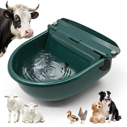 Bebedero Automático para Ganado, Bebedero de Acero Inoxidable con Válvula de Flotador Ajustable y Tapón de Drenaje, para Caballos, Vacas, Cabras, Ovejas y Perros (Verde Oscuro)