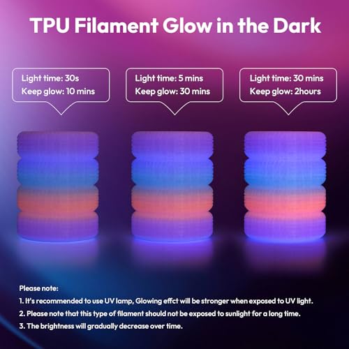 Image of AMOLEN 95A TPU 3D Printer Filament, 1.75mm Glow in The Dark Rainbow Purple Pink Orange Blue, Soft TPU Flexible, High Hardness & Resilience, Best with UV Lamps, 1KG Spool(2.2lbs), Fit Most 3D Printers