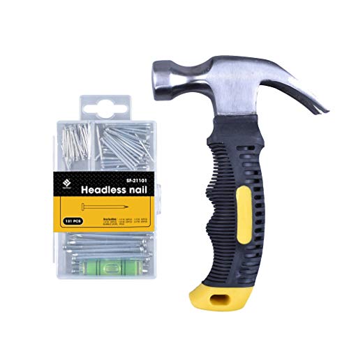 Non Slip 8 oz Claw Hammer & Pictures Set. Common Brad, Finish, Wire