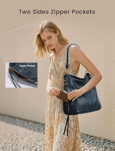 Image of Realer Hobo Crossbody Bags for Women Designer Faux Leather Hobo Handbags Retro Large Size Shoulder Bag Bucket Purse