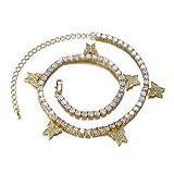 Estilo: Hiphop / Rock BAJIE Men\'s Pendant Necklace Adjustable 32Cm+15Cm Tennis Chain with Butterfly Pendant 4Mm 1 Row Cz Cubic Zirconia Stones Necklace For Men Jewelr