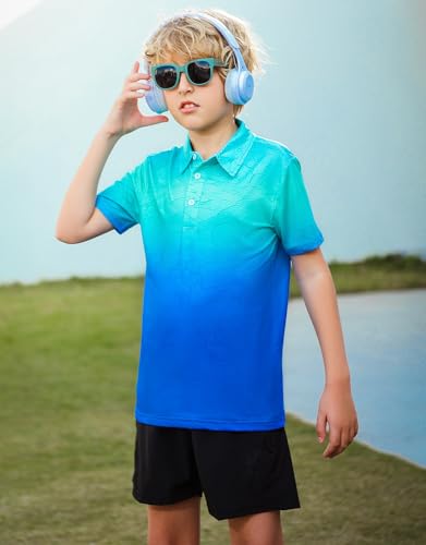 westwolf Boys Hawaiian Polo Shirt Golf Clothes Blue Gradient 11-12 Years - image 2