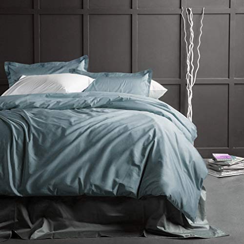 Eikei Solid Color Duvet Cover Luxury Bedding Set 400 Thread Count Egyptian Cotton Long Staple Sateen Weave Breathable Silky Soft Pima Premium Quality Bed Linen (Queen, Stormy Sea)