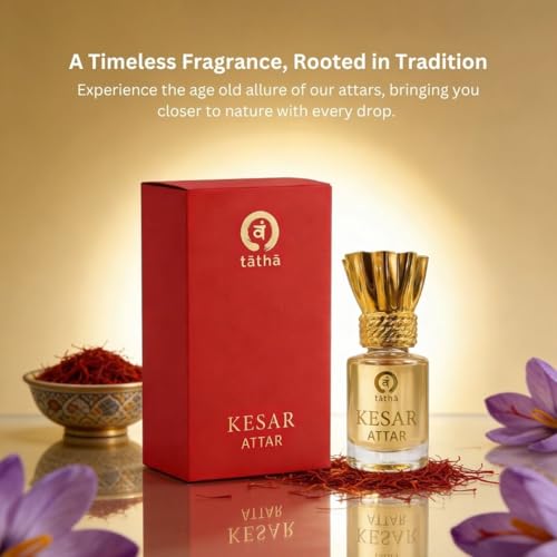 Image of Tatha Luxury Kesar /Saffron Attar Original| 100% Natural Saffron Strands| Kesar Chandan Roll-On for Women & Men Long Lasting| Warm, Spicy Aroma| Ideal Gift |6 ML Pack| Kesar Attar Without Alcohol