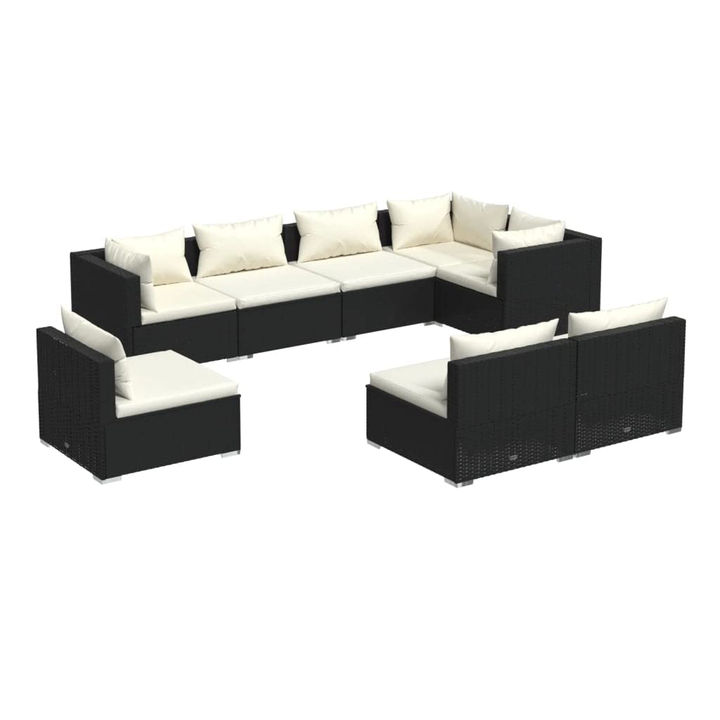 KCCKOM Garden Furniture Set 8 Piece Patio Lounge Set with Cushions Poly Rattan Black