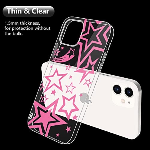 Idocolors Star Phone Case Clear Case For Iphone 13,Girly Hot Pink Printted Protective Shell Transparent Unique Design Anti-Yellowing Soft Tpu Bumper Ultra Slim Shockproof Cover For Iphone 13 #TOP3