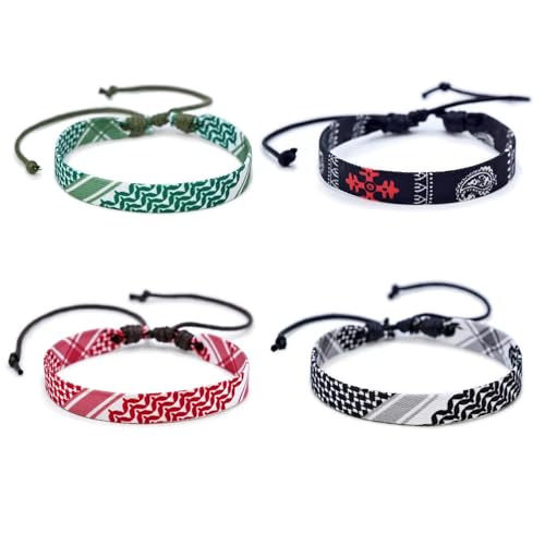4 Pieces Palestinian Keffiyeh Bracelet for Women Men Handmade Adjustable Woven Fabric Braceletss Jewelry