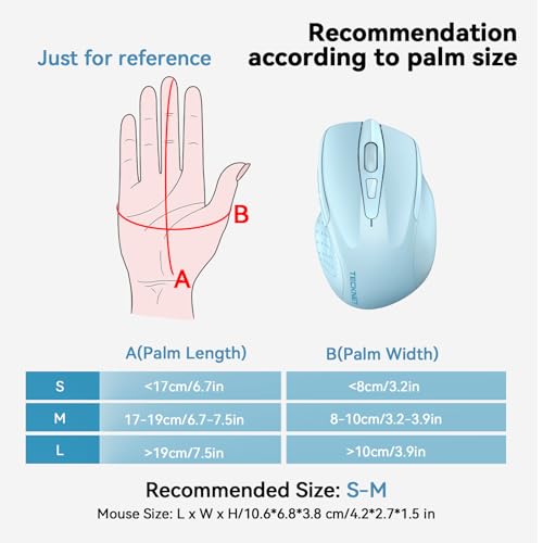 Image of TECKNET Wireless Mouse, BT 5.0 /2.4G, Rechargeable 6-DPI Silent, Lightblue | Bluetooth 5.0 /3.0 & USB A, 2-Device Easy Switch, Wide OS Compatible, 6 Buttons, 6-DPI up to 4800, Ergonomic for S to M Hands