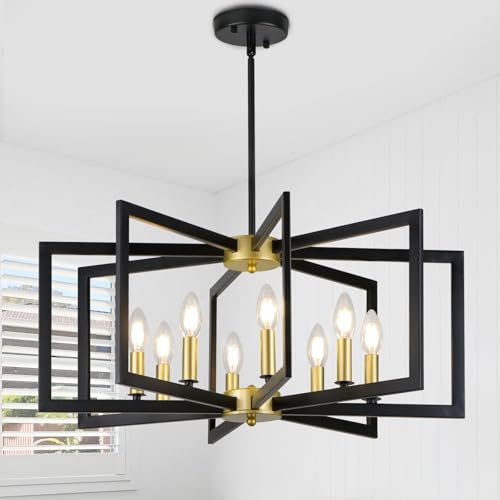 WBinDX Black and Gold Chandelier Light Fixture, 8-Light Modern Chandelier Metal Geometric Chandeliers for Living Room Bedroom Kitchen Entryway Foyer Stairway