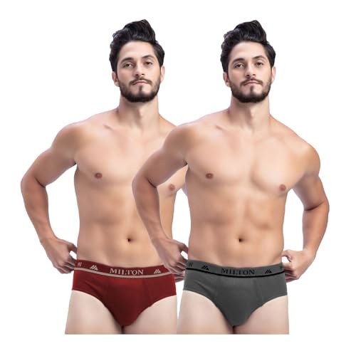 Image of Milton Mens Pure Cotton Solid Briefs|Soft Breathable Underwear for Men|Outer Elastic Comfort Fit Waistband|Skin-Friendly Essentials|Multi-Color, Color Name May Vary as per Availability|Pack of 2