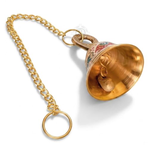 Image of DSH Pure Brass Hanging Bell with Chain for Temple Mandir Door Home Decorative Ringing Bell (White, 1)