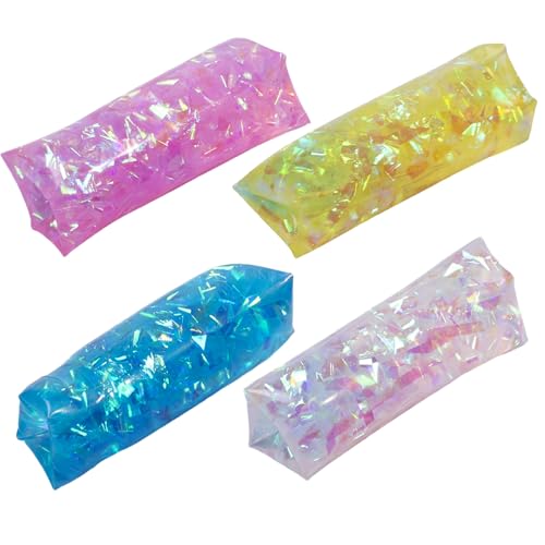Odoukey Jouets Anti-Stress à Eau Wiggler, Balle à Presser Serpent d'eau en Caoutchouc Doux et Frais de 4, 3x1, 6 Pouces avec Ruban l'intérieur, Couleur aléatoire 4 pièces