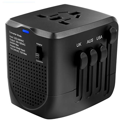 Power Converter Adapter Combo, 2000w 220v to 110v Power Converter, European Power Converter and Adapter, Travel Adapter and Converter, for UK, EU, AU, US Over 200 Countries (Black)