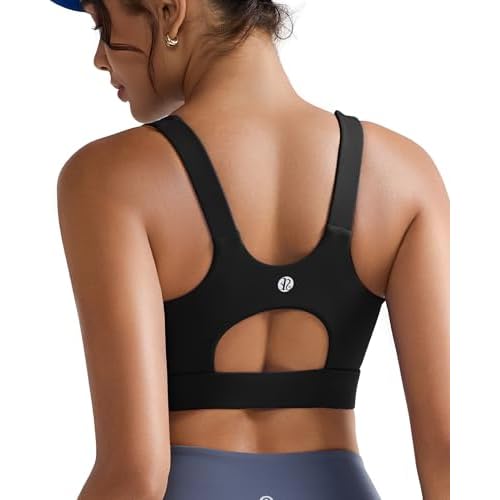 RUNNING GIRL High Impact Sports Bras for Women,Racerback Running Bra Workout Crop Tank Tops Longline Sports Bra Push up Y-black Medium