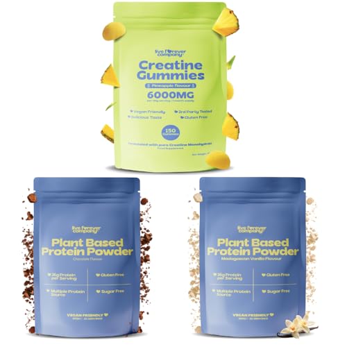 Plant-Based Protein & Creatine Performance Bundle – Vegan Protein Powder + Creatine Monohydrate Gummies + Premium Fitness Supplement Pack for Strength Growth Recovery