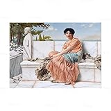 Cuadro Lienzo al óleo Famosa John William Godward (en los días de Safo) Reproducción Impresión en Lienzo. Cuadro de arte de pared de lienzo para decoración del hogar 30x45cm sin marco