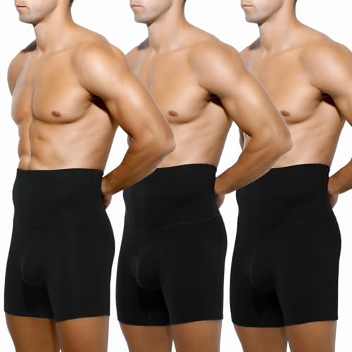 Arjen Kroos Men's Tummy Control Cotton Boxer Briefs 3 Pack Slimming Boxers Shapewear Underwear with Open Fly Pouch