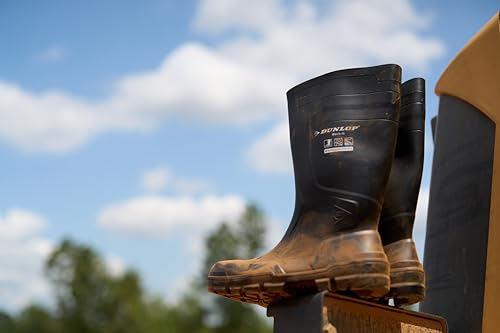 DUNLOP Work-It S5 PVC-Arbeitsstiefel für Damen und Herren – Wasserdichte Sicherheitsstiefel mit Stahlkappe – Baustellenstiefel – Chemikalienbeständig und rutschfest - Schwarz – Größe 35 bis 50