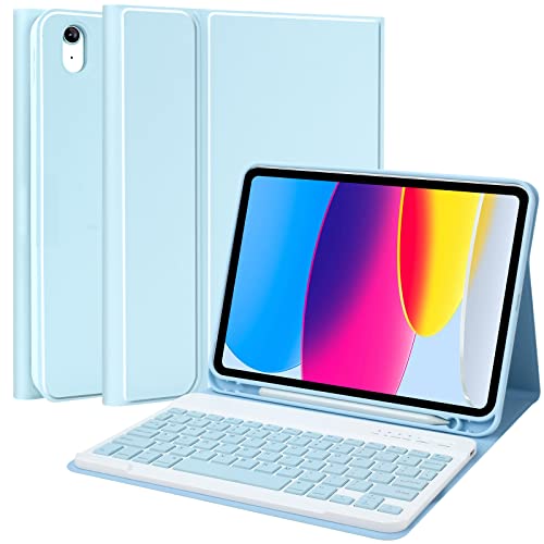 Keyboard Case For Ipad 10Th Generation 10.9" 2022, Ipad 10Th Detachable Bluetooth Keyboard Protect Cover With Pencil Holder, Rechargeable Keyboard For Ipad 10Th Gen 2022 Modle: A2696/A2757/A2777 #TOP26
