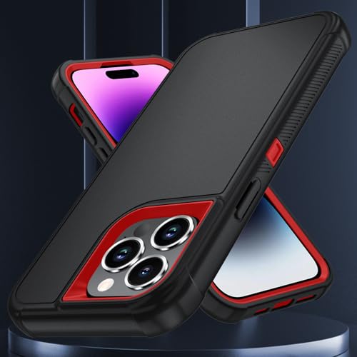 Image of SunStory Compatible with iPhone 14 Pro Max Case with HD Screen Protector, 3-Layer Heavy Duty Full-Body Cover,3 in 1 Hybrid Protective Case for iPhone 14 Pro Max 6.7 inch, BlackRed