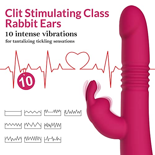 Beaded Thrusting Rabbit Vibrator - Bombex William, 9.8" Triple Action G Spot Vibrator With Independent Clitoral Stimulator, 10 Patterns, Waterproof & Rechargeable Sex Toys For Women, Rose #TOP3