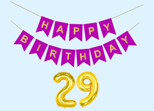 Image of 29th Happy Birthday Decoration Kit Purple for 29 year Old Boys Girls Men with Number Twenty-nine Party Decorations Decor Celebration Items Item Set Combo Reusable Paper Banner