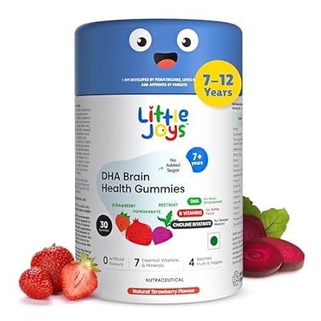 Little Joys DHA Brain Health Gummies For Kids | 7-12 years | 30 Day Pack | Improved Concentration, Mood & Sleep | Packed With 8 Vitamins & Minerals...
