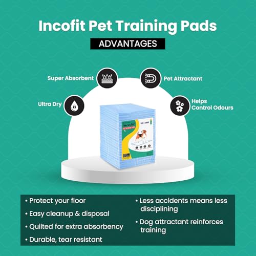 Image of Incofit Pet Training Pads 60 X 45 cm 20 Counts with Leak-Proof Quick-Dry Design, 5 Layered Leak Proof, Potty & Peeing Toilet Trainer, Non Slippery