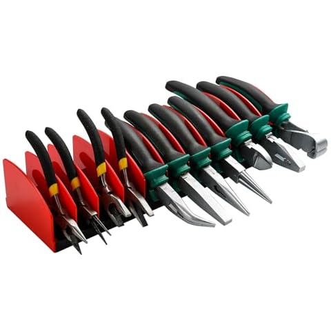 Reniteco Plier Organizer Red Pliers Holder With Adjustable Dividers Non-Slip Rubber Base for Customizable Versatile Plier Set Storage Rack Cover