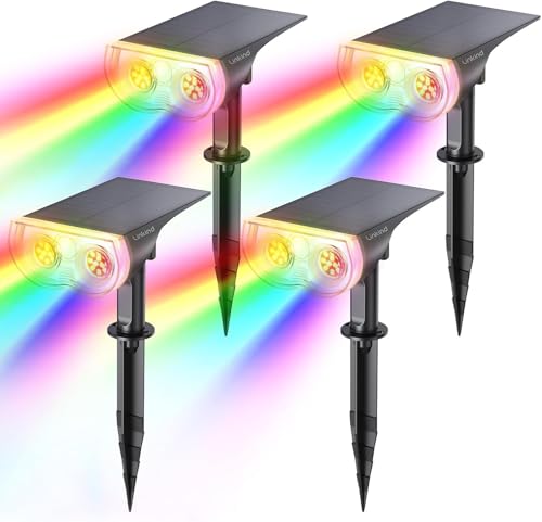 Linkind Spot Solaire Extérieur Multicolore, LED Lampes Solaires Etanche IP65, Projecteur Solaire Réglable 800LM avec 2 Modes d'Éclairage, Lumière Colorée pour...
