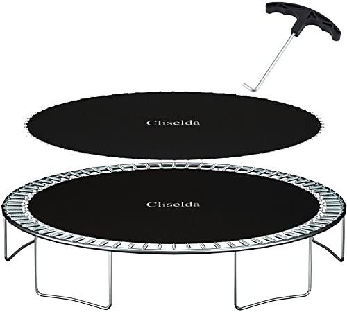 Cliselda Tapis de saut de rechange pour trampoline de 373,4 cm avec outil à ressort, compatible avec un cadre de trampoline rond de 4,3 m avec 88 crochets en...