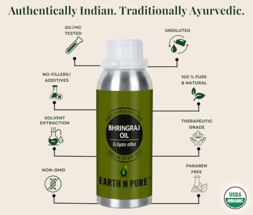 Image of Earth N Pure Bhringraj Oil for Hair Growth 250ml - 100% Pure Oil for Hair Fall Control & Regrowth | Natural Ayurvedic Oil for Scalp Care, Thick & Strong Hair | Herbal Hair Oil