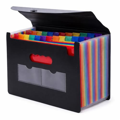 Image of 24 Pockets File Organizer, A4 /Letter Size Portable Accordion Folder, Expanding File Folder with Adjustable Buckle and Labels for School, Home & Office - Black