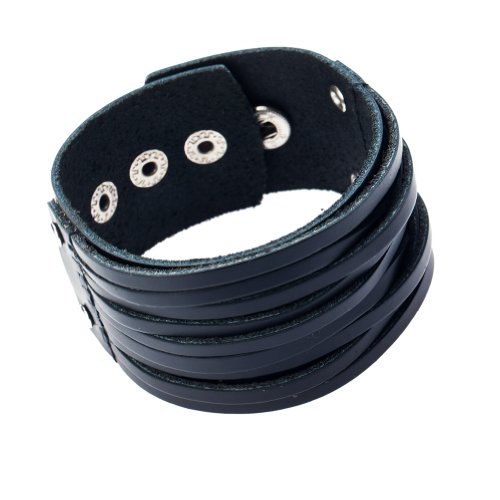 Black Strappy Leather Wide Wristband Bracelet Wrist Band Cuff Bangle By VAGA