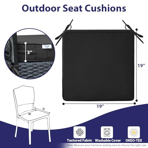 IPYNBAP Outdoor Chair Cushions Set of 4 -Waterproof Outdoor Seat Cushions for Patio Furniture, Patio Chair Cushion with Handle and Ties, Out Door Chair Pads,19x19x3-Square, Black by IPYNBAP - Image 6