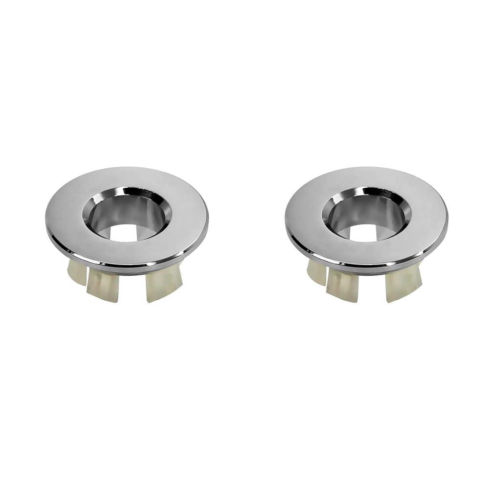 Facaimao 2Pcs Sink Basin Trim Overflow Cover, Brass Insert in Hole Round Caps Silver Tone for Kitchen or Bathroom