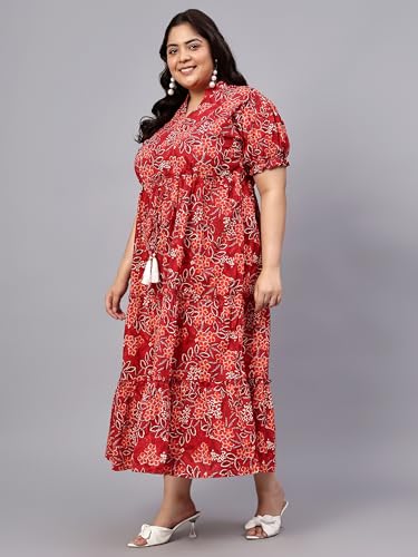 Image of Indietoga Women's Floral Printed Pure Cotton Tiered Maxi Dress (XL to 7XL)