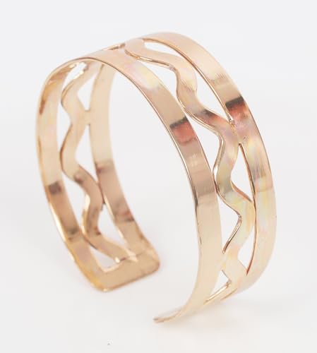 Image of Touchstone Indian Bollywood Desire Brass Base Exotic Workmanship Free Size Cuff Bracelet in Antique Gold Or White Or Copper Tone for Women.